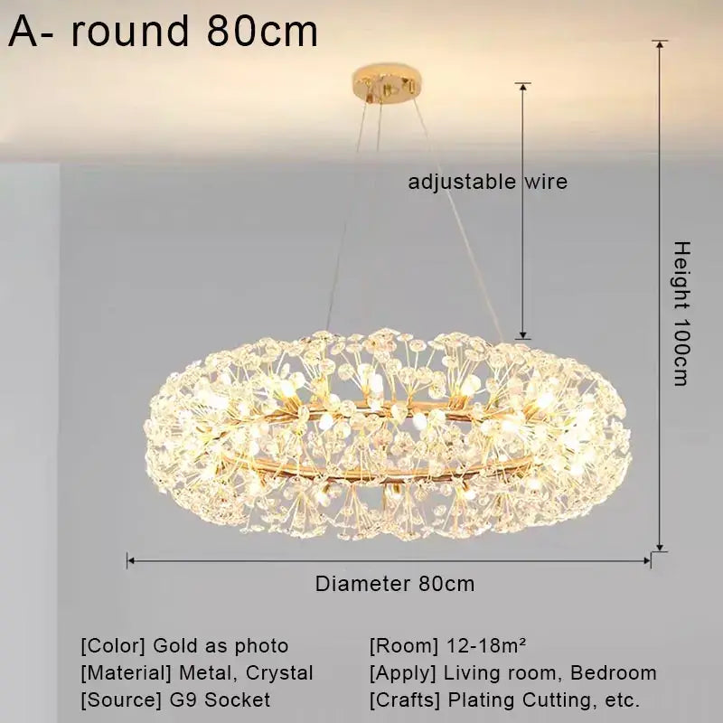 Gold Dandelion Crystal 100cm Chandelier