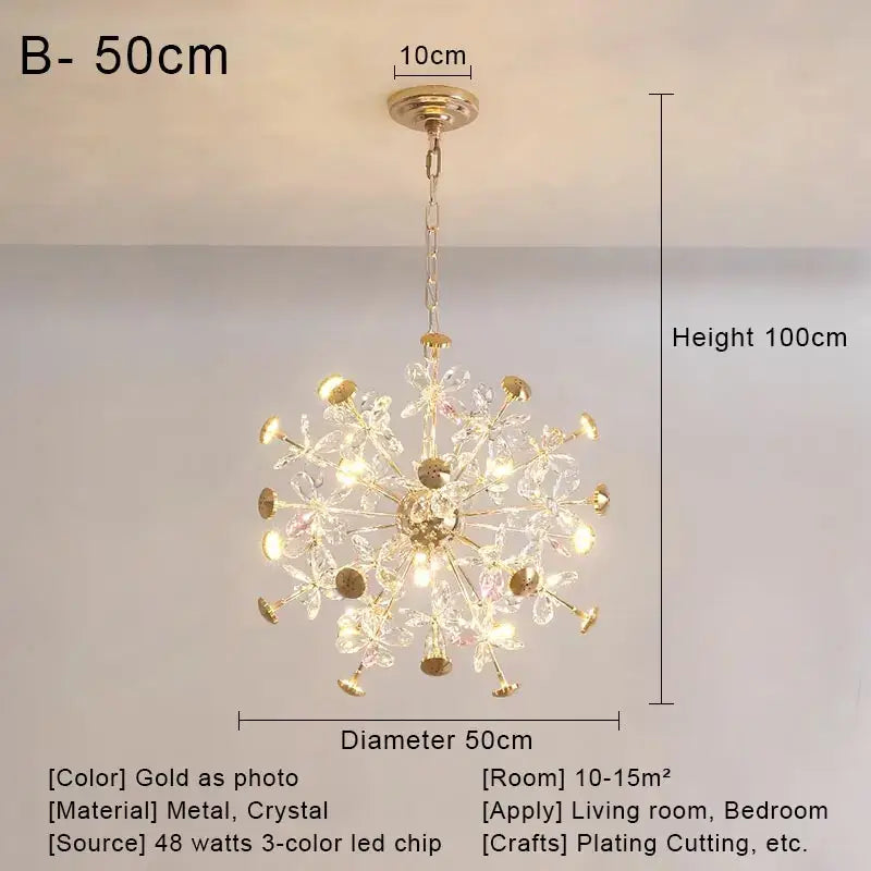 Gold Dandelion Crystal 100cm Chandelier