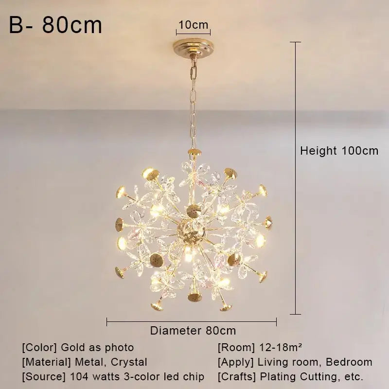 Gold Dandelion Crystal 100cm Chandelier
