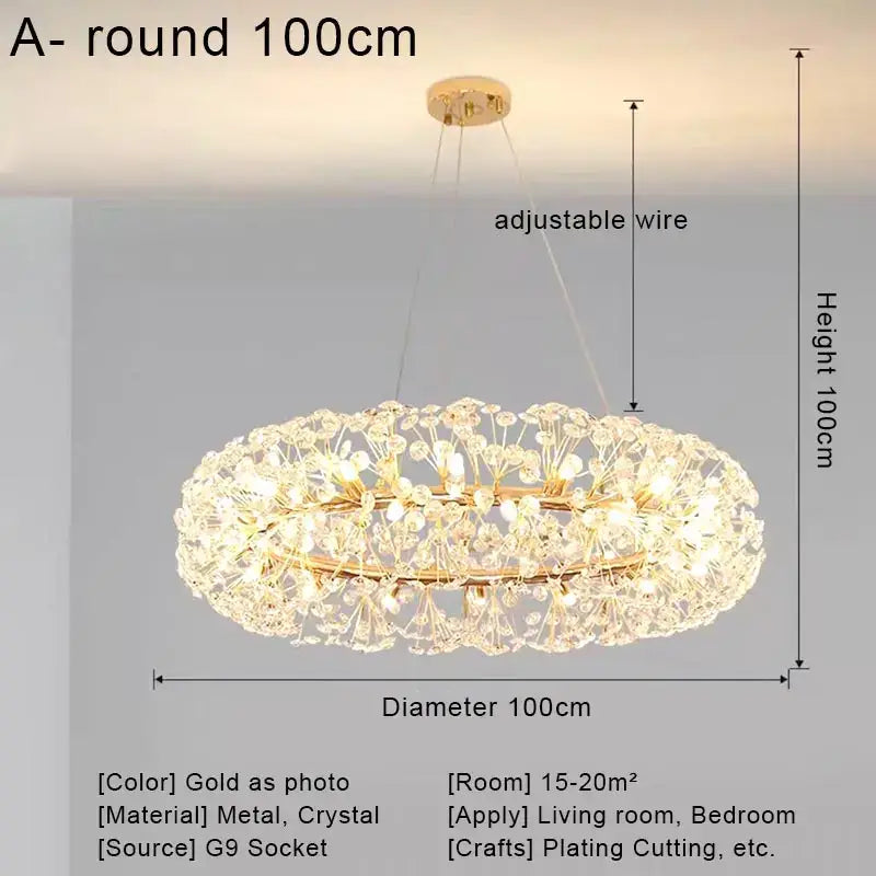 Gold Dandelion Crystal 100cm Chandelier