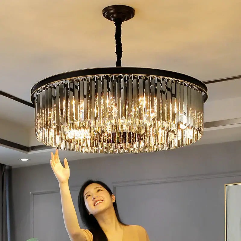 Gold Crystal 2-Layer Dia55cm Ceiling Pendant