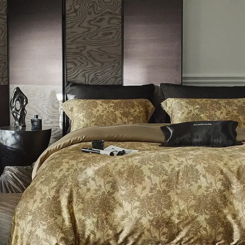 Gold Floral Cotton Bedding Set
