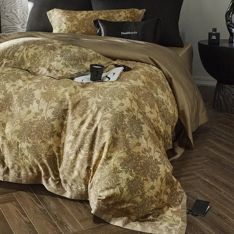 Gold Floral Cotton Bedding Set
