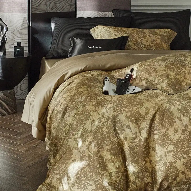 Gold Floral Cotton Bedding Set