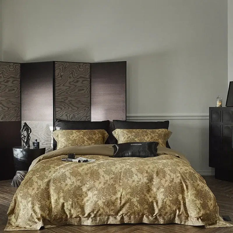 Gold Floral Cotton Bedding Set