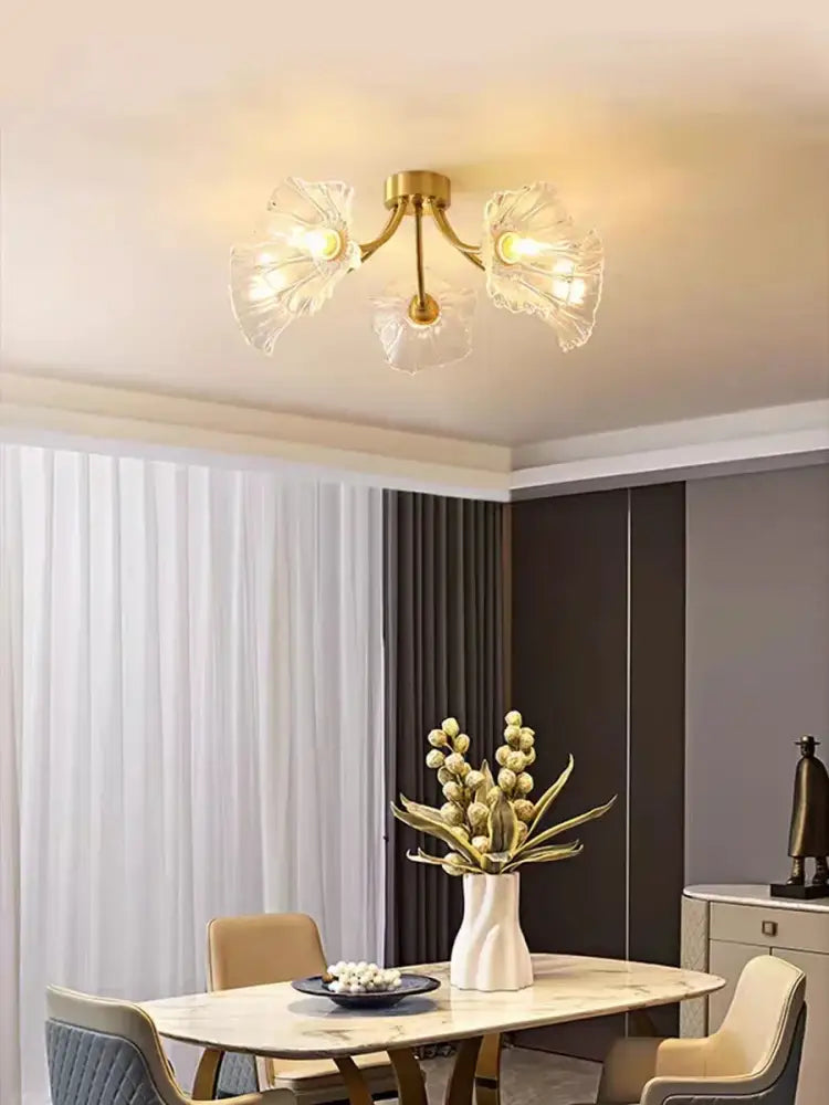 Gold Glass Flower Chandelier With 8 Heads