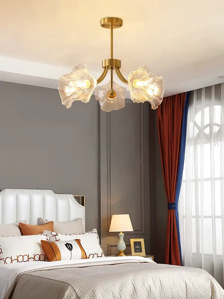 Gold Glass Flower Chandelier With 8 Heads