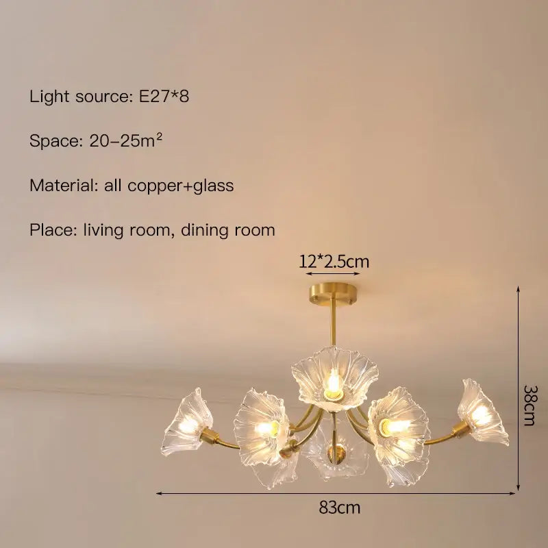 Gold Glass Flower Chandelier With 8 Heads