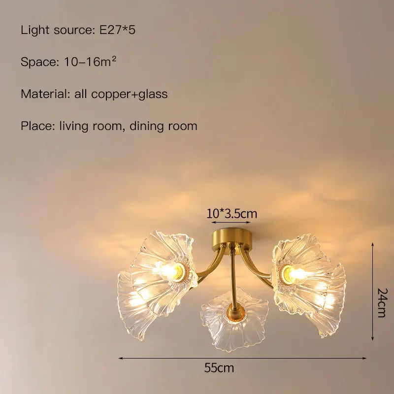 Gold Glass Flower Chandelier With 8 Heads