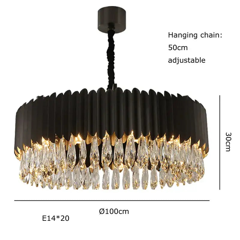 Gold Crystal Pendant Light with Fluted Design