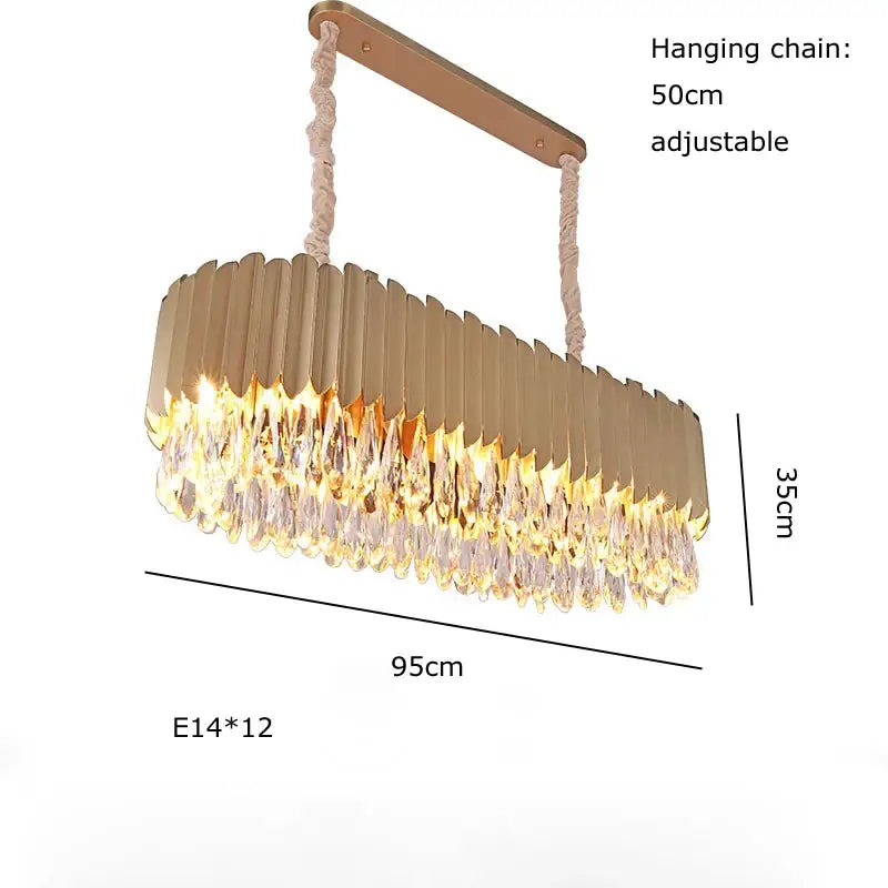 Gold Crystal Pendant Light with Fluted Design