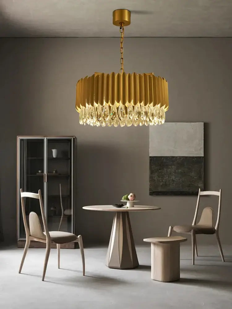 Gold Crystal Pendant Light with Fluted Design