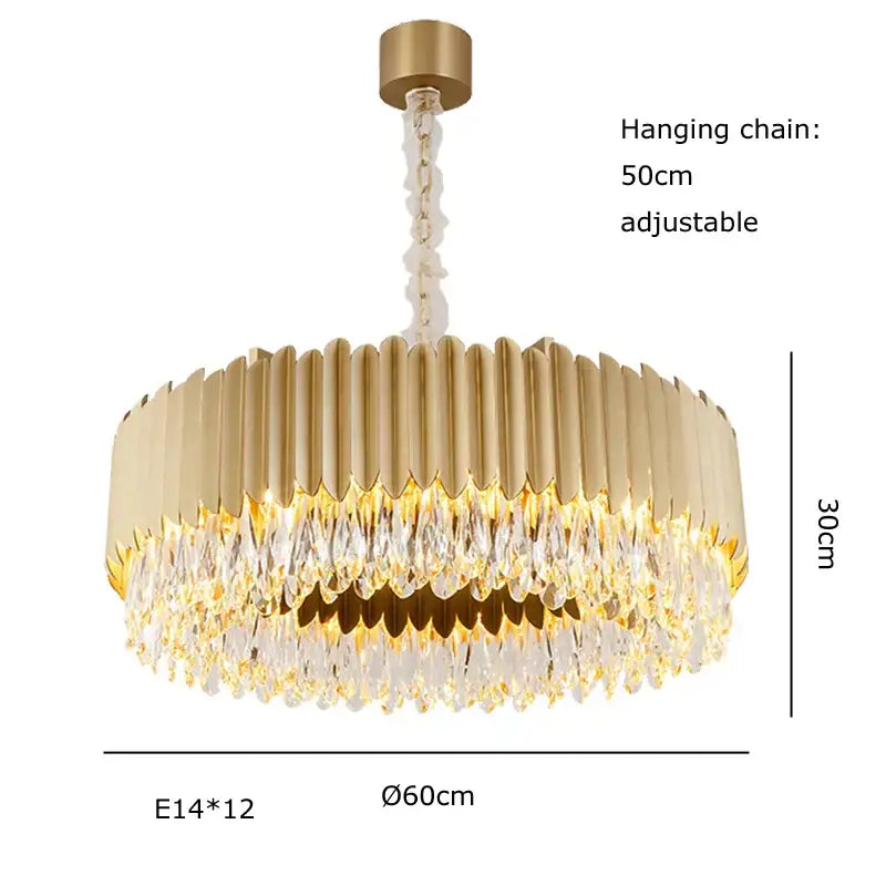 Gold Crystal Pendant Light with Fluted Design