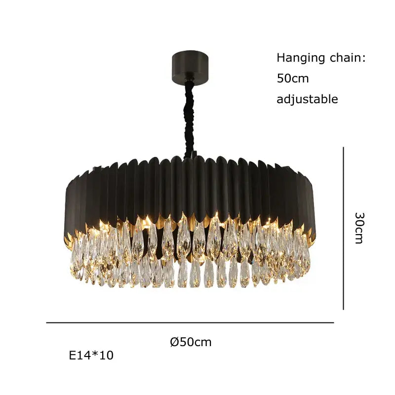 Gold Crystal Pendant Light with Fluted Design