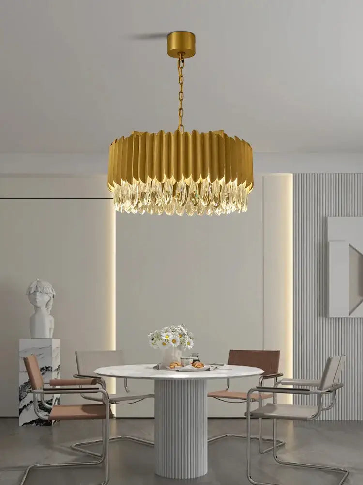 Gold Crystal Pendant Light with Fluted Design