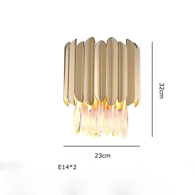 Gold Crystal Pendant Light with Fluted Design