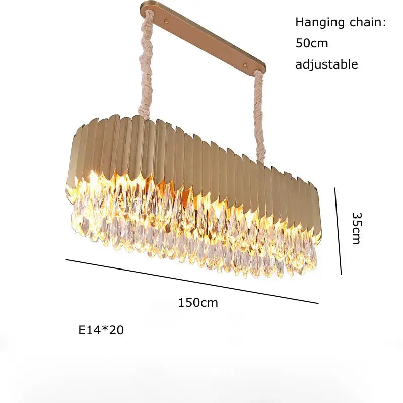 Gold Crystal Pendant Light with Fluted Design