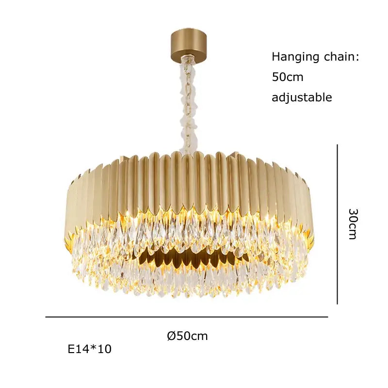 Gold Crystal Pendant Light with Fluted Design