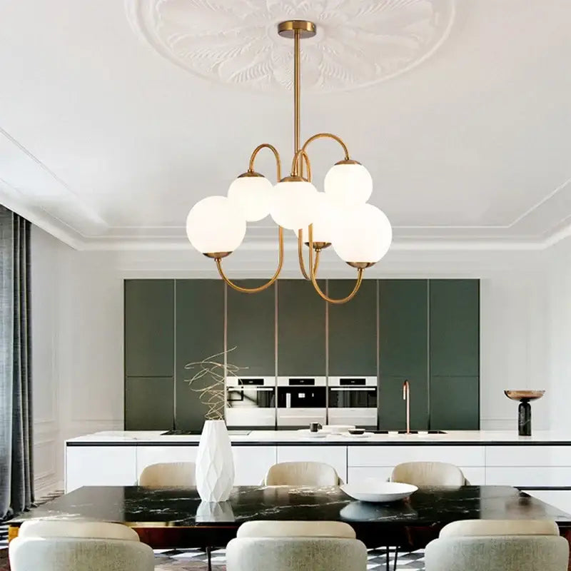 Gold Glass Ball Chandelier Frosted Six-Head