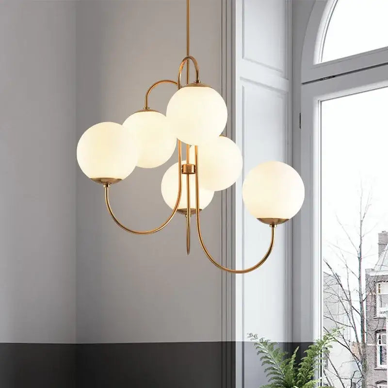 Gold Glass Ball Chandelier Frosted Six-Head