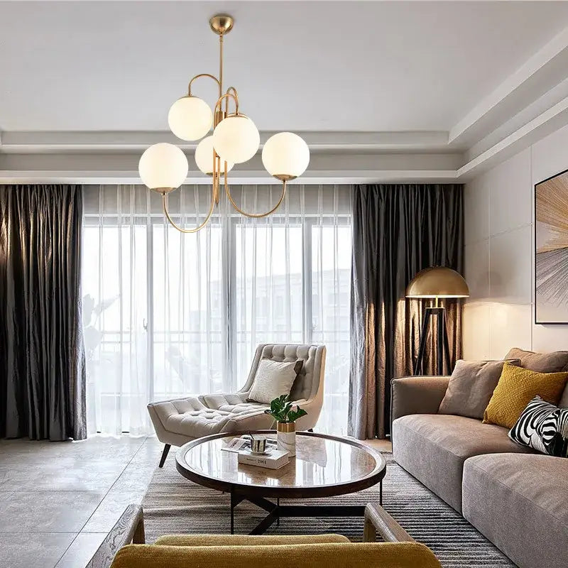 Gold Glass Ball Chandelier Frosted Six-Head