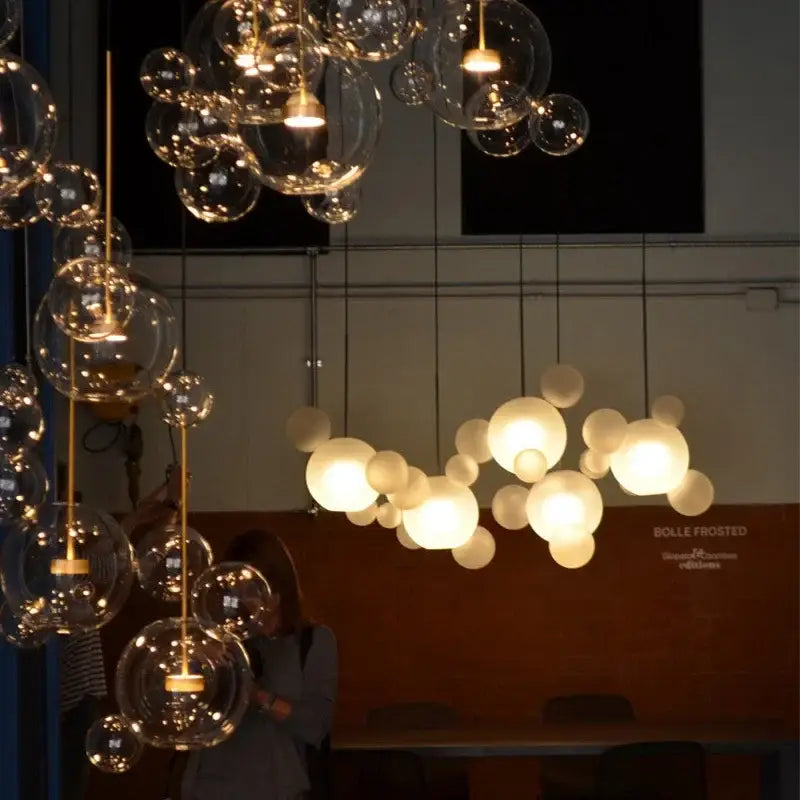 Gold Glass Bubble Chandelier with Alloy Iron Finish