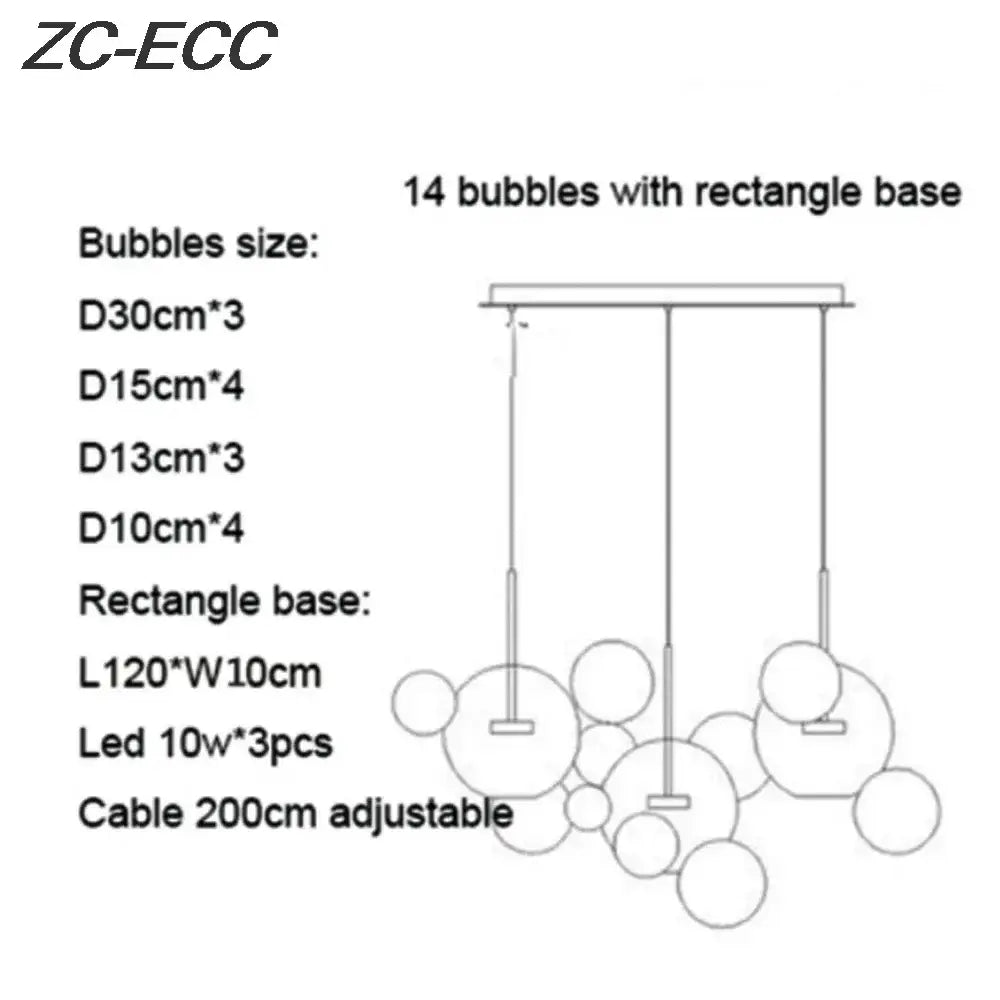 Gold Glass Bubble Chandelier with Alloy Iron Finish