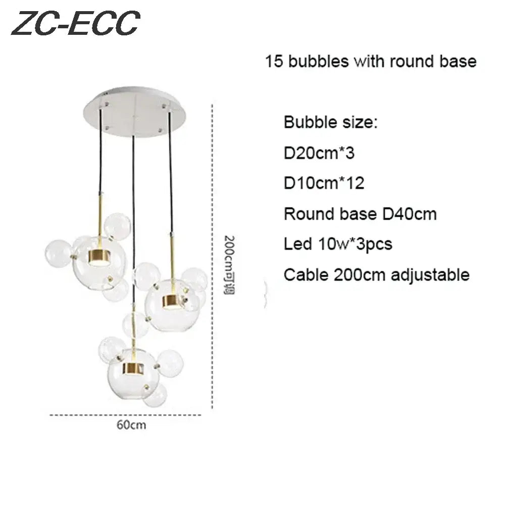 Gold Glass Bubble Chandelier with Alloy Iron Finish