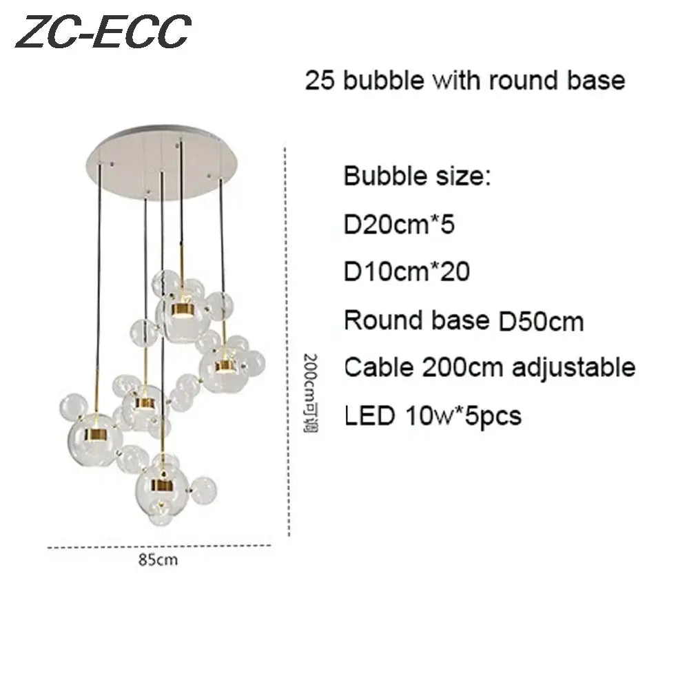 Gold Glass Bubble Chandelier with Alloy Iron Finish