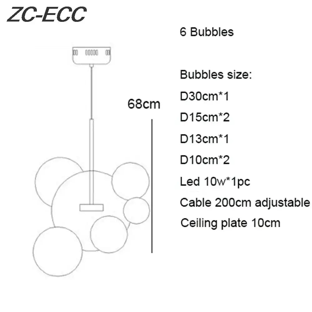 Gold Glass Bubble Chandelier with Alloy Iron Finish