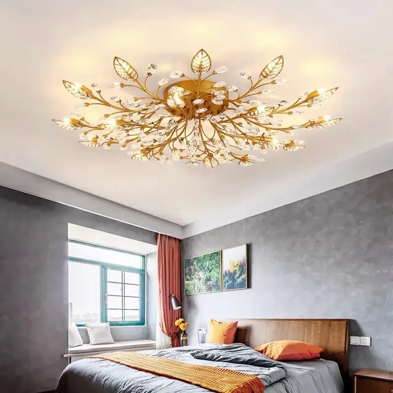 Gold Crystal Ceiling Chandelier with K9 Crystal Accent
