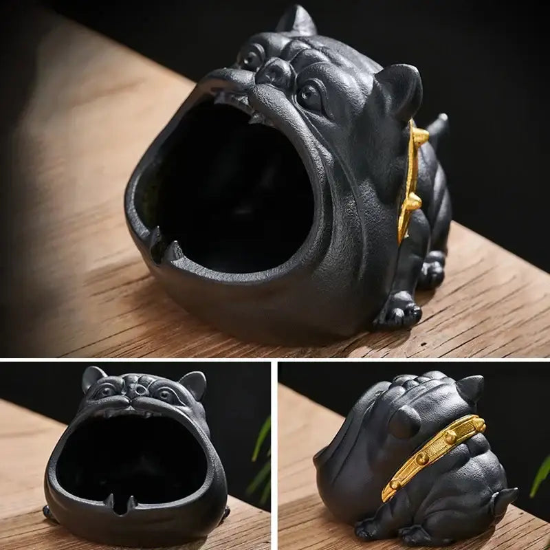 Gold Bulldog Ceramic Ashtray