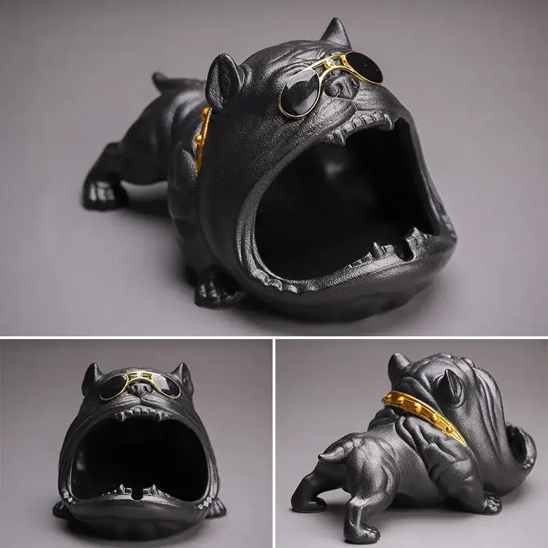 Gold Bulldog Ceramic Ashtray