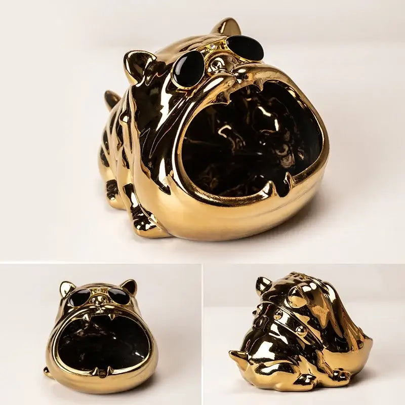 Gold Bulldog Ceramic Ashtray