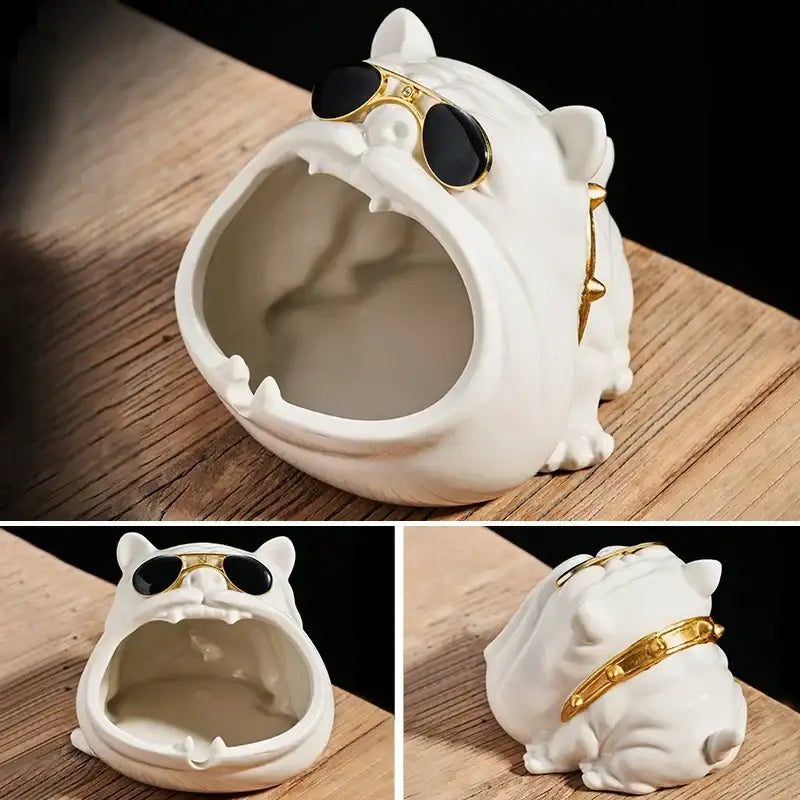 Gold Bulldog Ceramic Ashtray