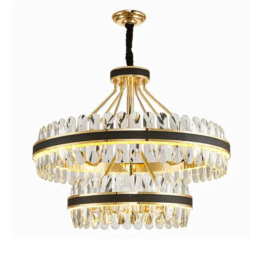 Gold Crystal Dining Chandelier 2-Layer Dimmable