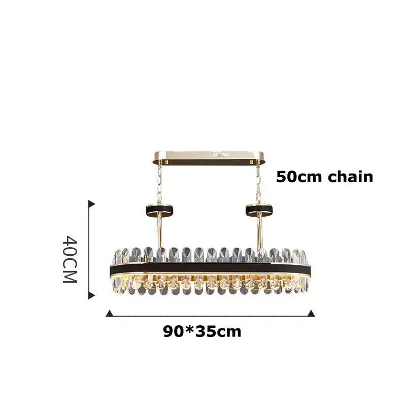 Gold Crystal Dining Chandelier 2-Layer Dimmable
