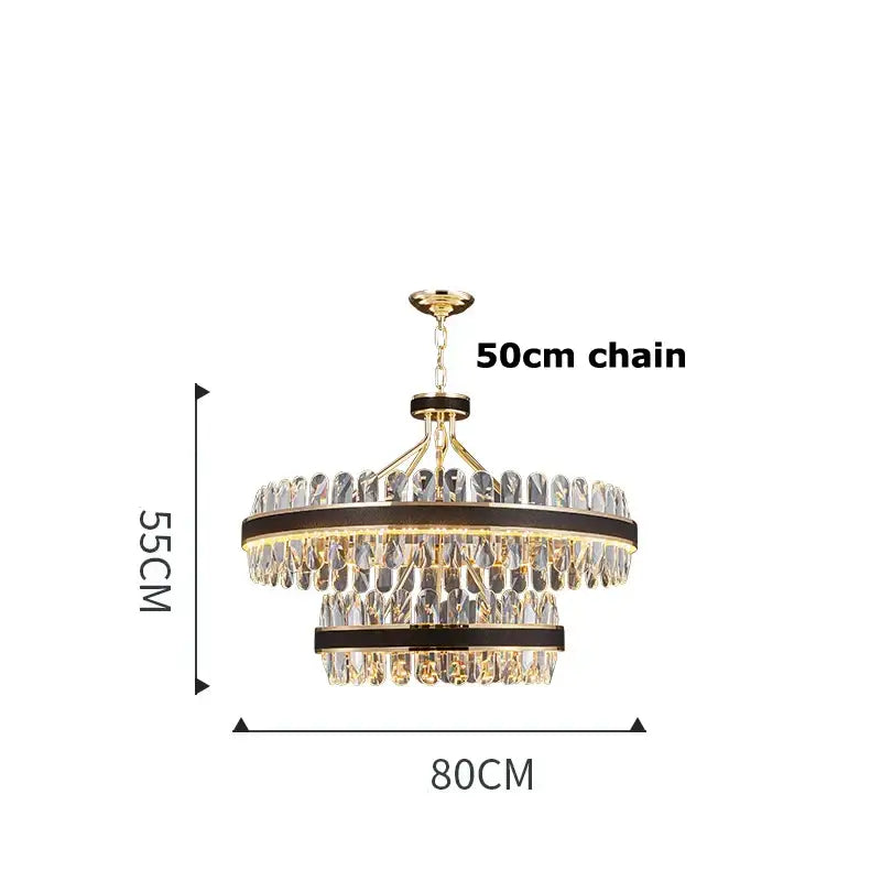 Gold Crystal Dining Chandelier 2-Layer Dimmable