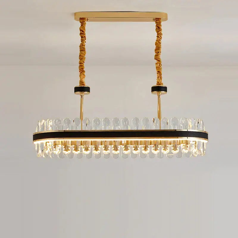Gold Crystal Dining Chandelier 2-Layer Dimmable