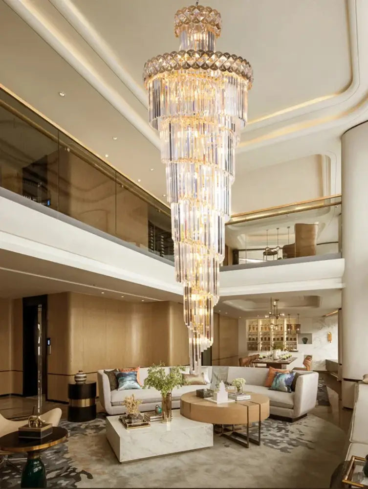 Gold Crystal Staircase Pendant Elongated Design