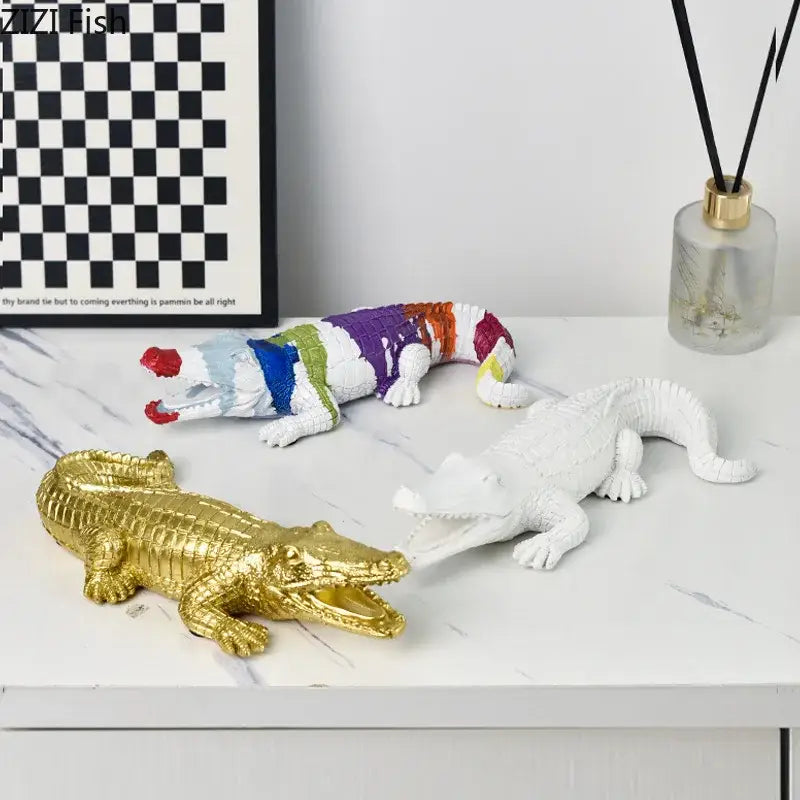 Rainbow Crocodile Resin Sculpture