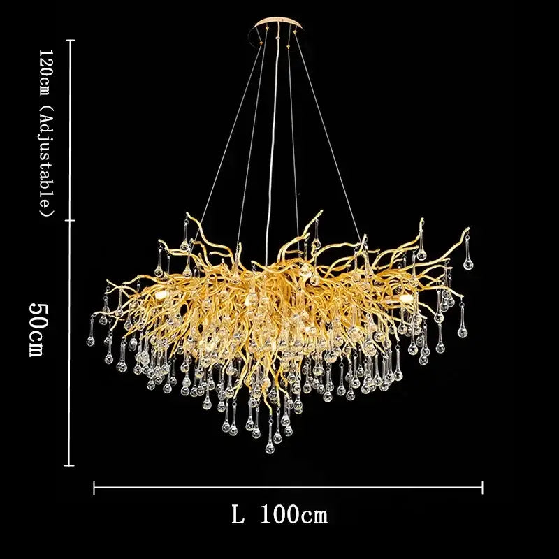 Gold Branch Crystal Chandelier for Hotel Lobbies