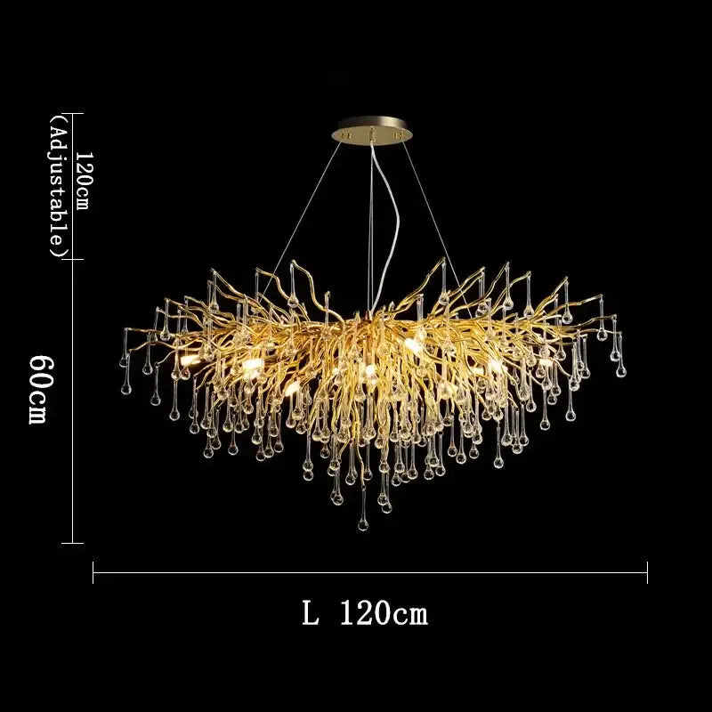 Gold Branch Crystal Chandelier for Hotel Lobbies