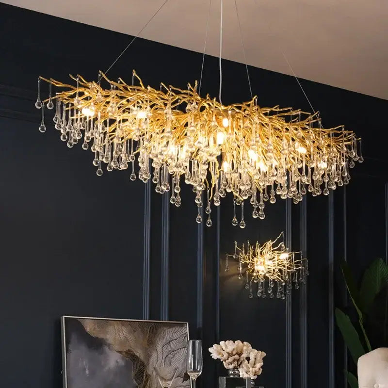 Gold Branch Crystal Chandelier for Hotel Lobbies