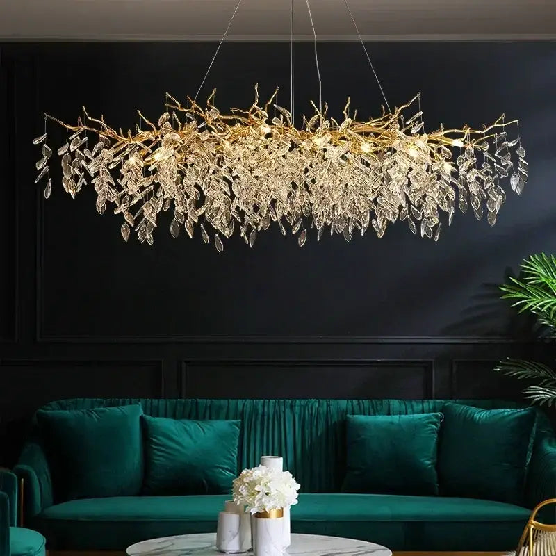 Gold Crystal LED 14-Light Dining Area Pendant