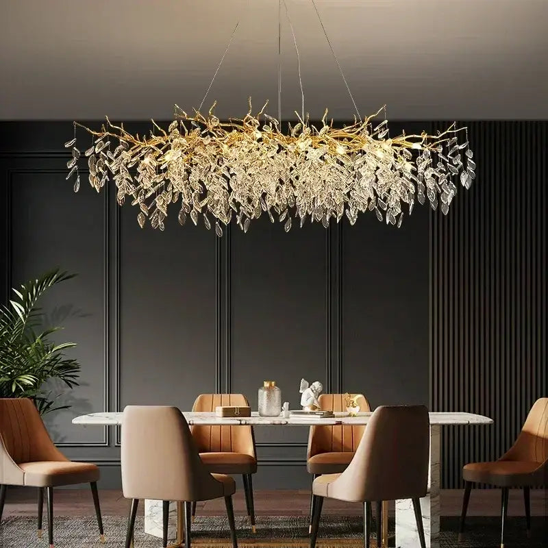 Gold Crystal LED 14-Light Dining Area Pendant