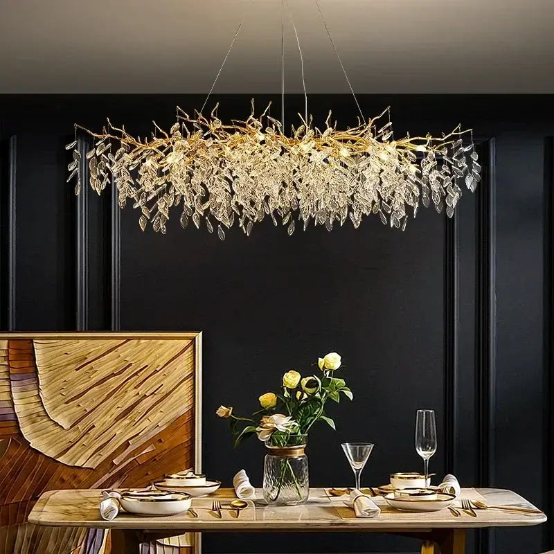 Gold Crystal LED 14-Light Dining Area Pendant