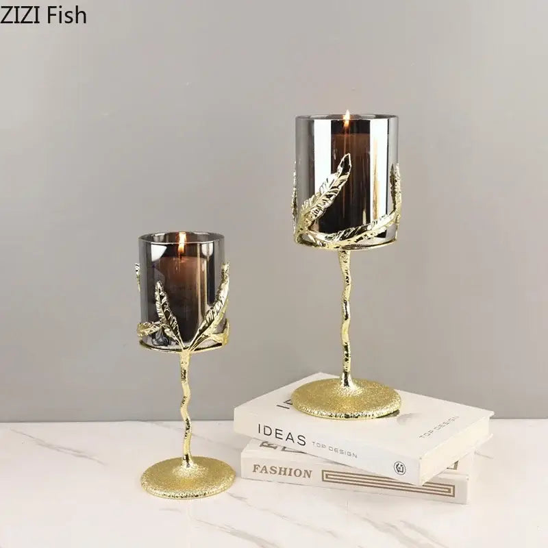 Gold Leaf Candle Holders