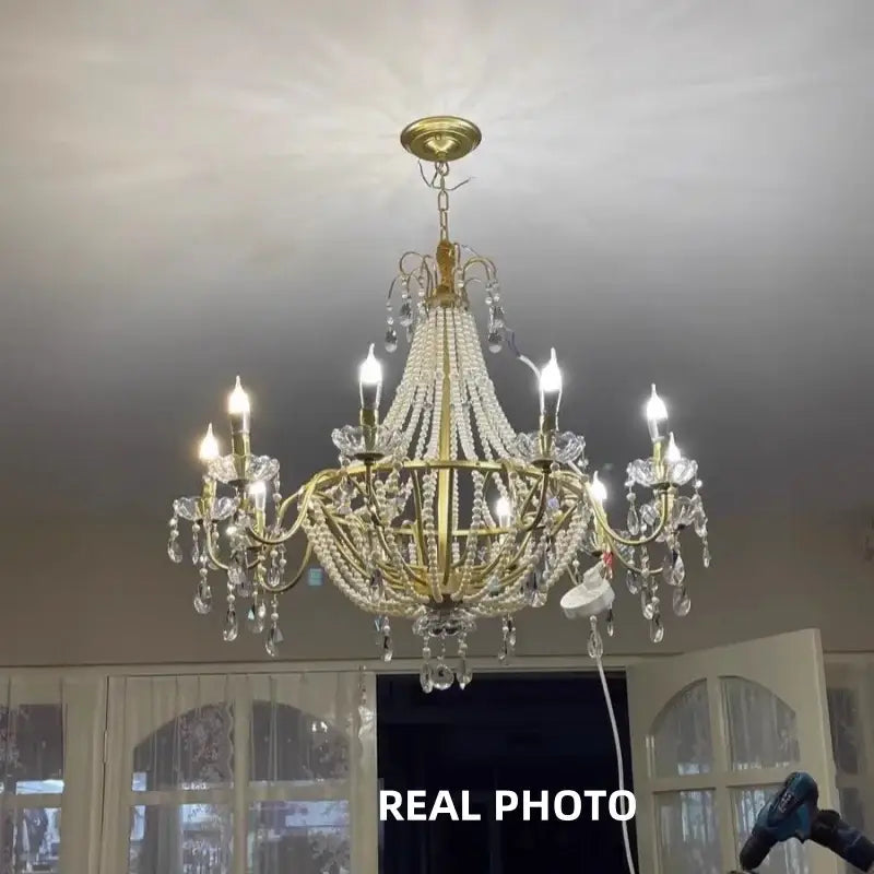Gold Crystal LED Chandelier For Villa Staircases