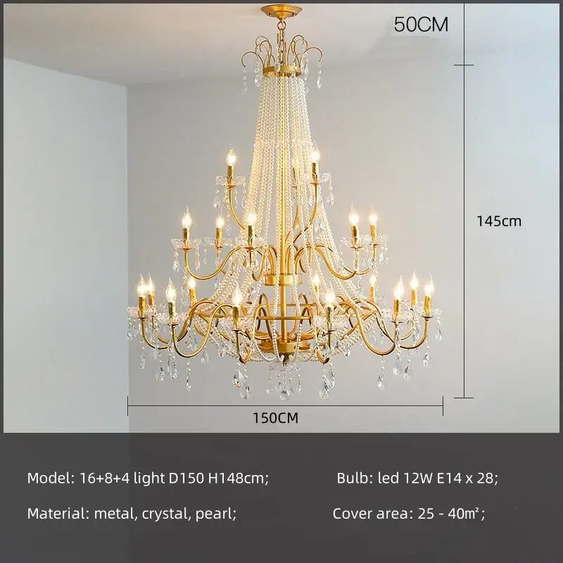 Gold Crystal LED Chandelier For Villa Staircases
